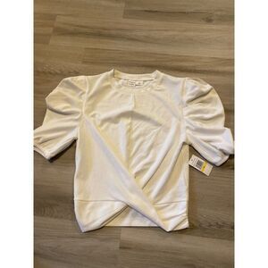 NWT Melrose & Market women's white puff short sleeve cropped top size small